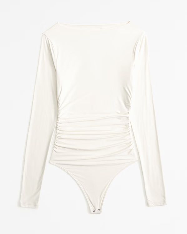 Soft Matte Long-Sleeve Ruched Bodysuit | Abercrombie & Fitch (UK)