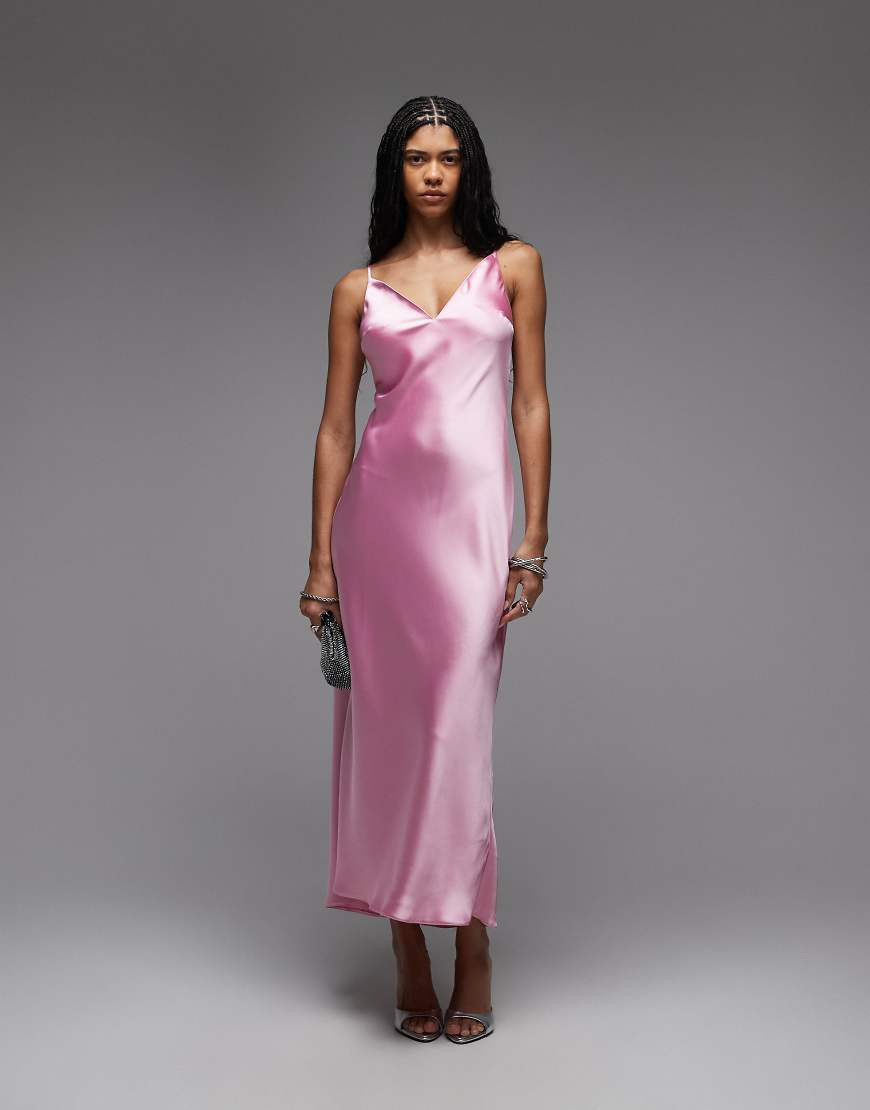 ASOS DESIGN high apex satin midi dress in sugar pink | ASOS (Global)