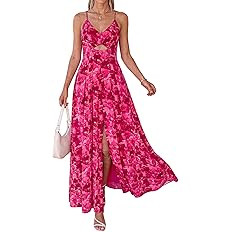 BTFBM Summer Dresses for Women 2026 Spring Floral Spaghetti Strap Smocked Cutout Maxi Dress Resor... | Amazon (US)