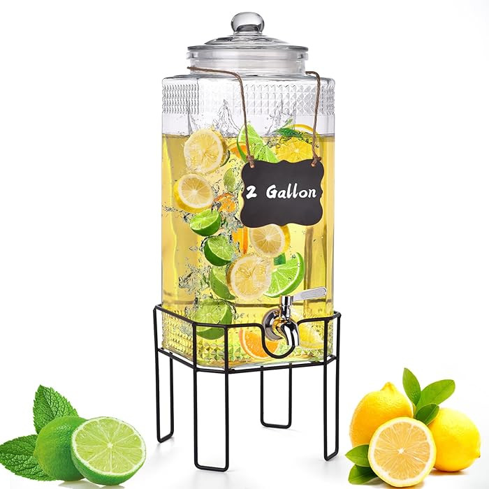 2 Gallon Glass Drink Dispenser, Drink Dispensers for Parties, Christmas, Beverage Dispenser with ... | Amazon (US)