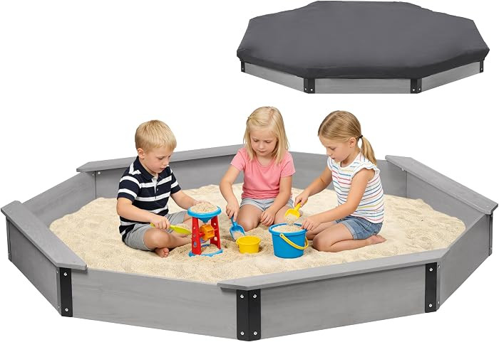Amazon.com: 85''x78''x9'' Wooden Octagon Sandbox with Cover, Large Sandpit for Kids Outdoor Patio... | Amazon (US)
