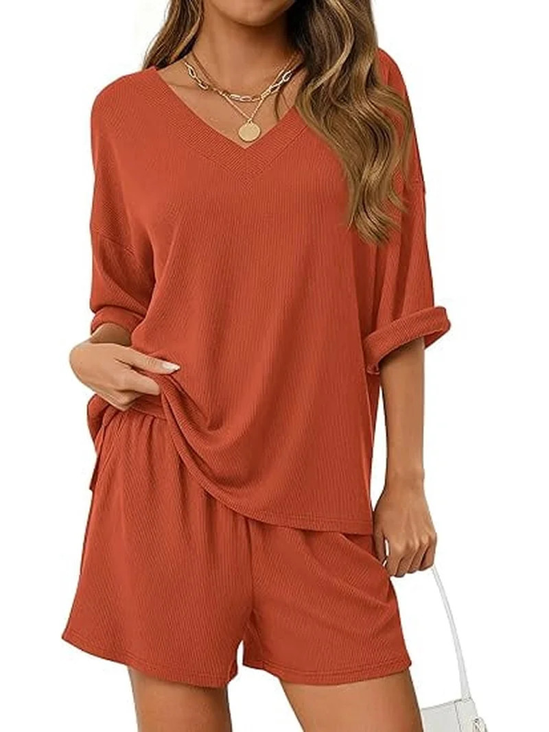 PRETTYGARDEN Womens 2 Piece Sets Oversized Vneck Half Sleeve Tops Shorts Lounge Set Casual Summer... | Walmart (US)