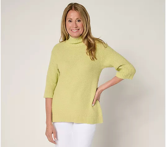 Peace Love World Cotton Elbow Sleeve Turtleneck Sweater - QVC.com | QVC