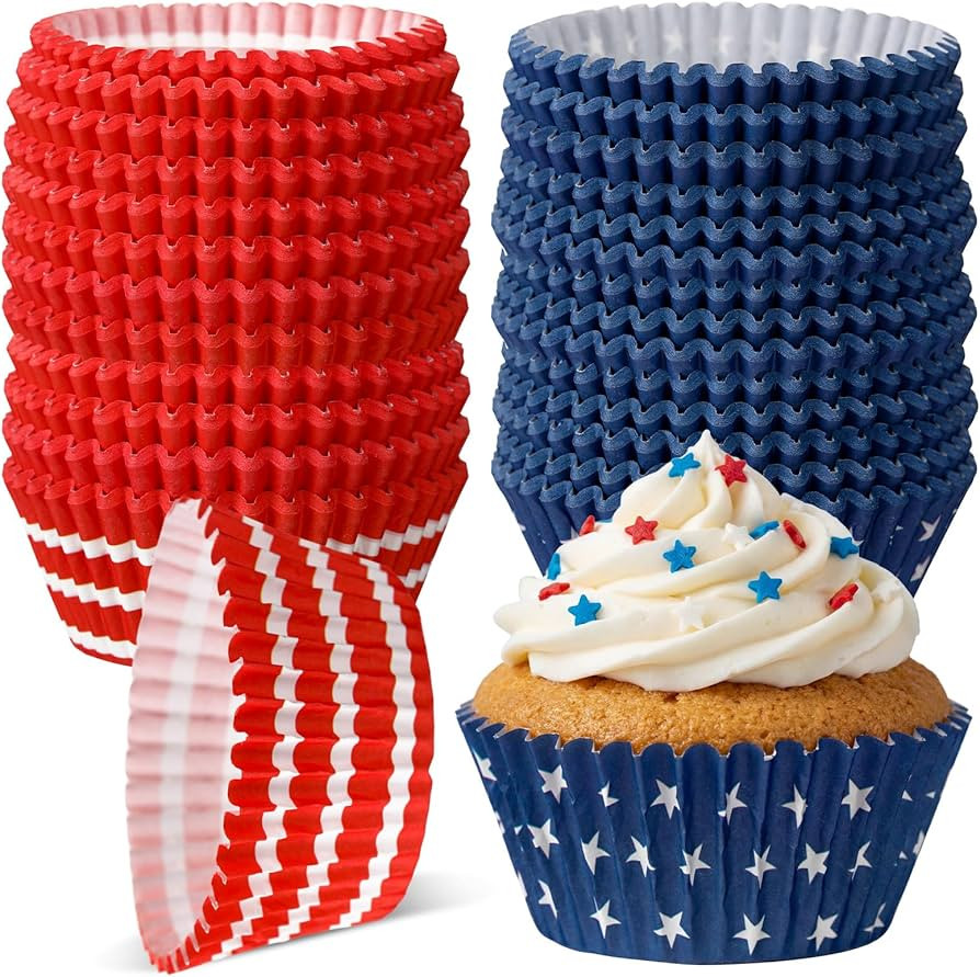 Potchen 300 Pcs Patriotic Cupcake Liners 4th of July American Flag Cupcake Liners Red White Blue ... | Amazon (US)