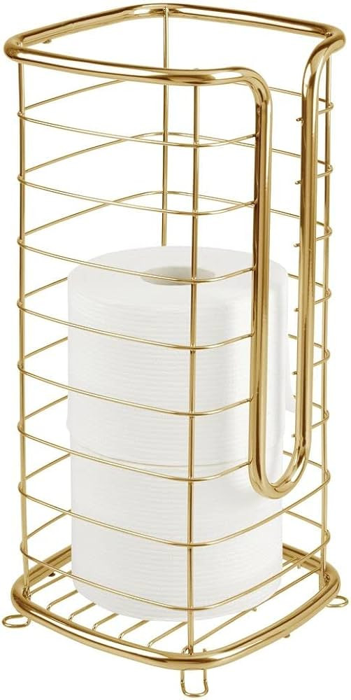 mDesign Decorative Metal Free Standing Toilet Paper Holder Stand with Storage for 3 Rolls of Toil... | Amazon (US)
