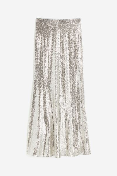 Sequined skirt - Silver-coloured - Ladies | H&M GB | H&M (UK, MY, IN, SG, PH, TW, HK)
