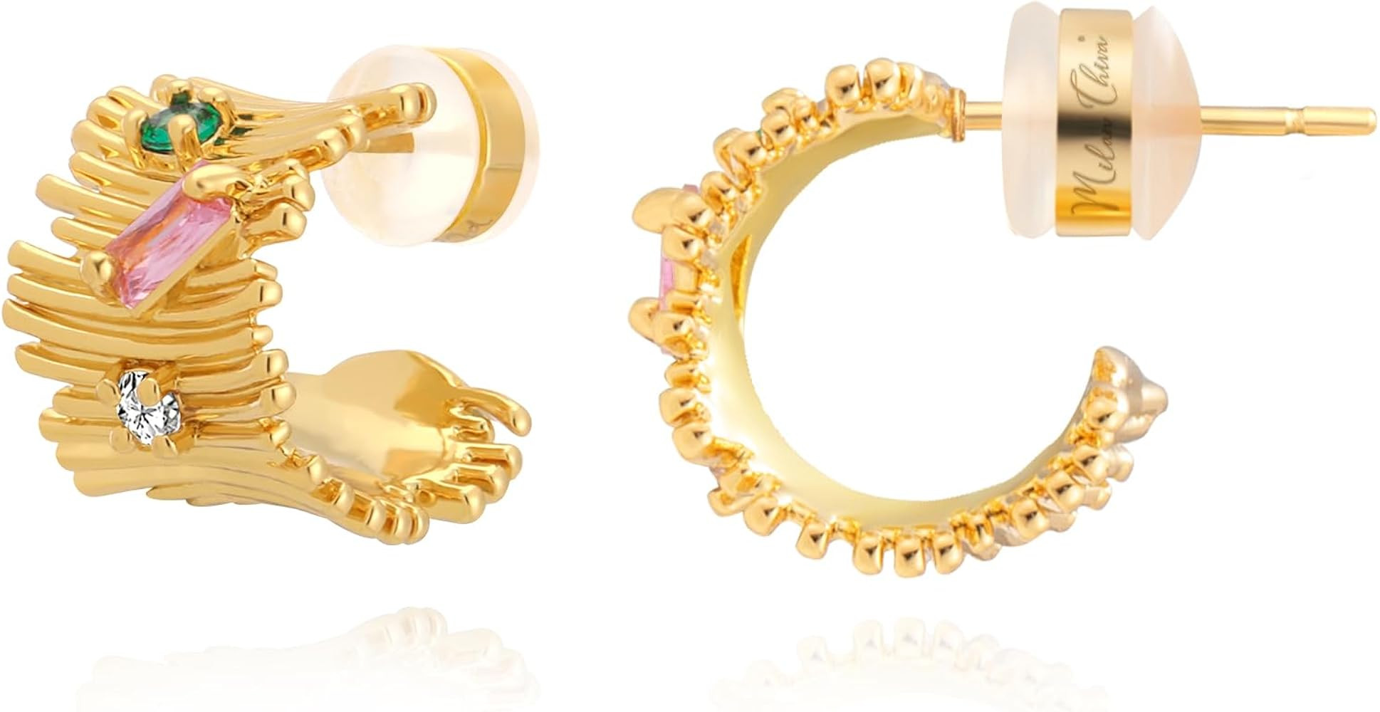 Milan Chiva 14K Gold Plated Post Twisted Huggie Hoops for Women Minimalist Open Earings Dome Jewe... | Amazon (US)