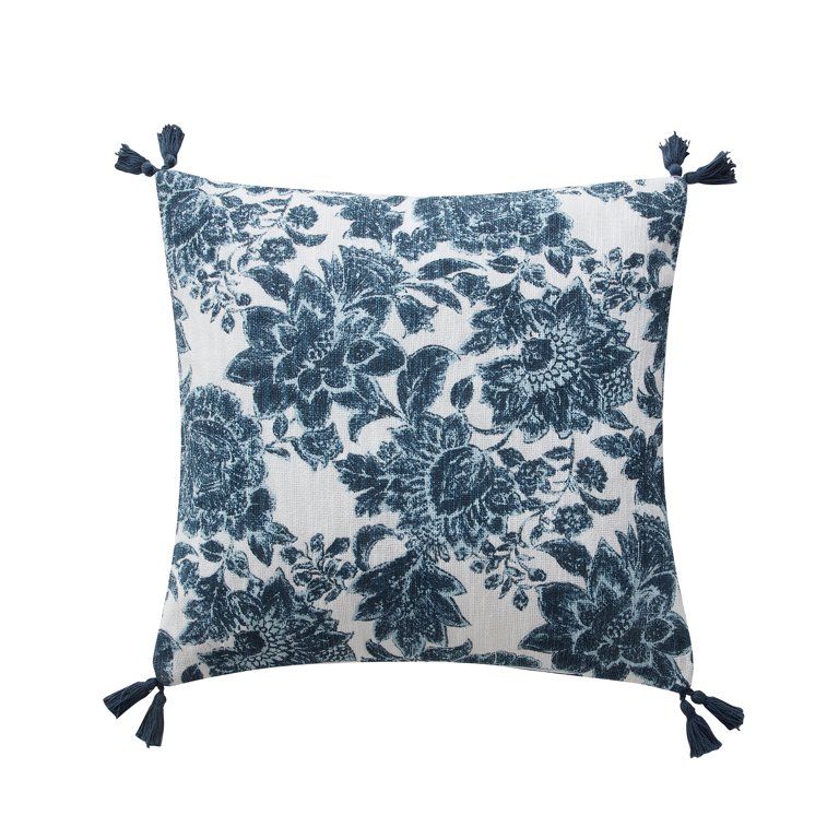 My Texas House 20" x 20" Blue Floral Cotton Decorative Pillow Cover - Walmart.com | Walmart (US)