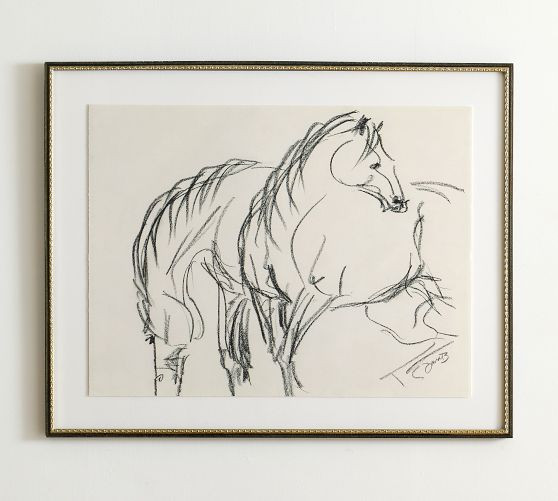 Two Horses Sketch Framed Print | Pottery Barn (US)