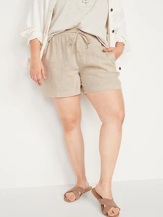 High-Waisted Linen-Blend Shorts for Women -- 4-inch inseam | Old Navy (US)