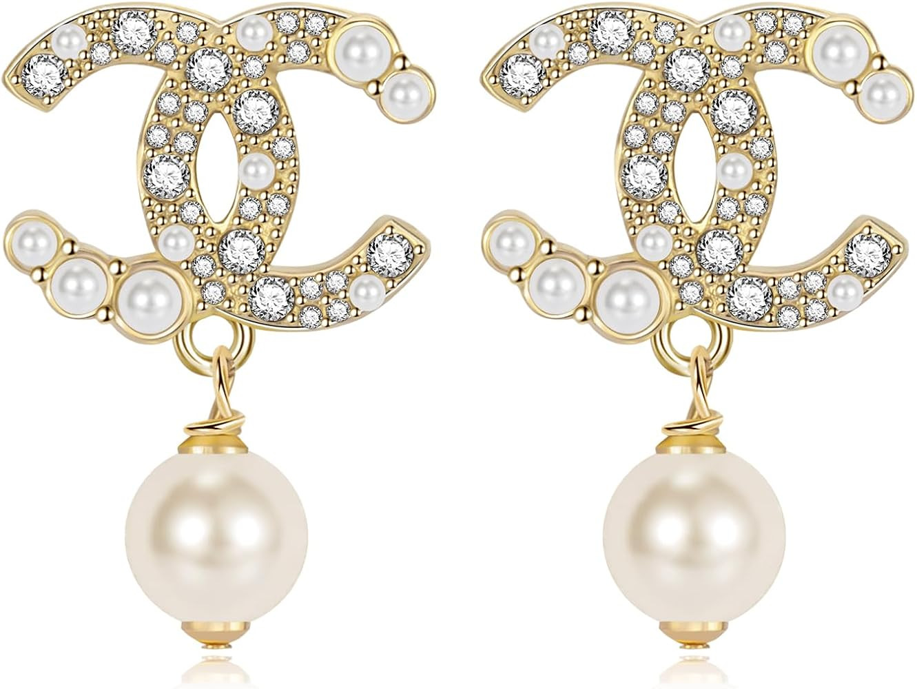 BUENAVO Elegant Pearl And Crystal Earrings, In Golden Tones, Designed With Hanging Pearl Accents,... | Amazon (US)