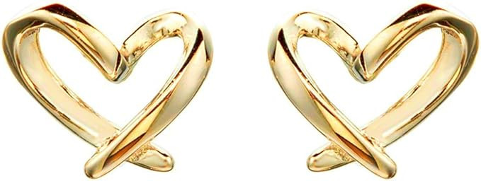 Minimalist Gold Heart Sterling Silver Earrings for Women Girls Teens Charm Hollow Love Hearted St... | Amazon (US)