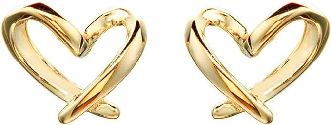 Minimalist Gold Heart Sterling Silver Earrings for Women Girls Teens Charm Hollow Love Hearted St... | Amazon (US)
