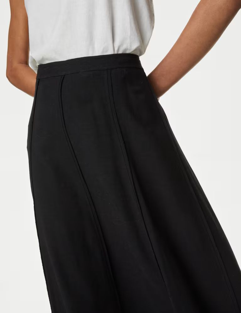 Panelled Midi A-Line Skirt with Linen | Marks & Spencer (UK)