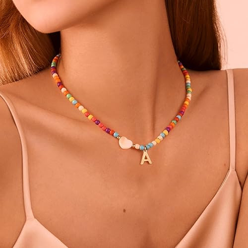 Ursteel Colorful Initial Cute Necklaces for Girls - Trendy Beaded Choker Necklace for Women Teen ... | Amazon (US)