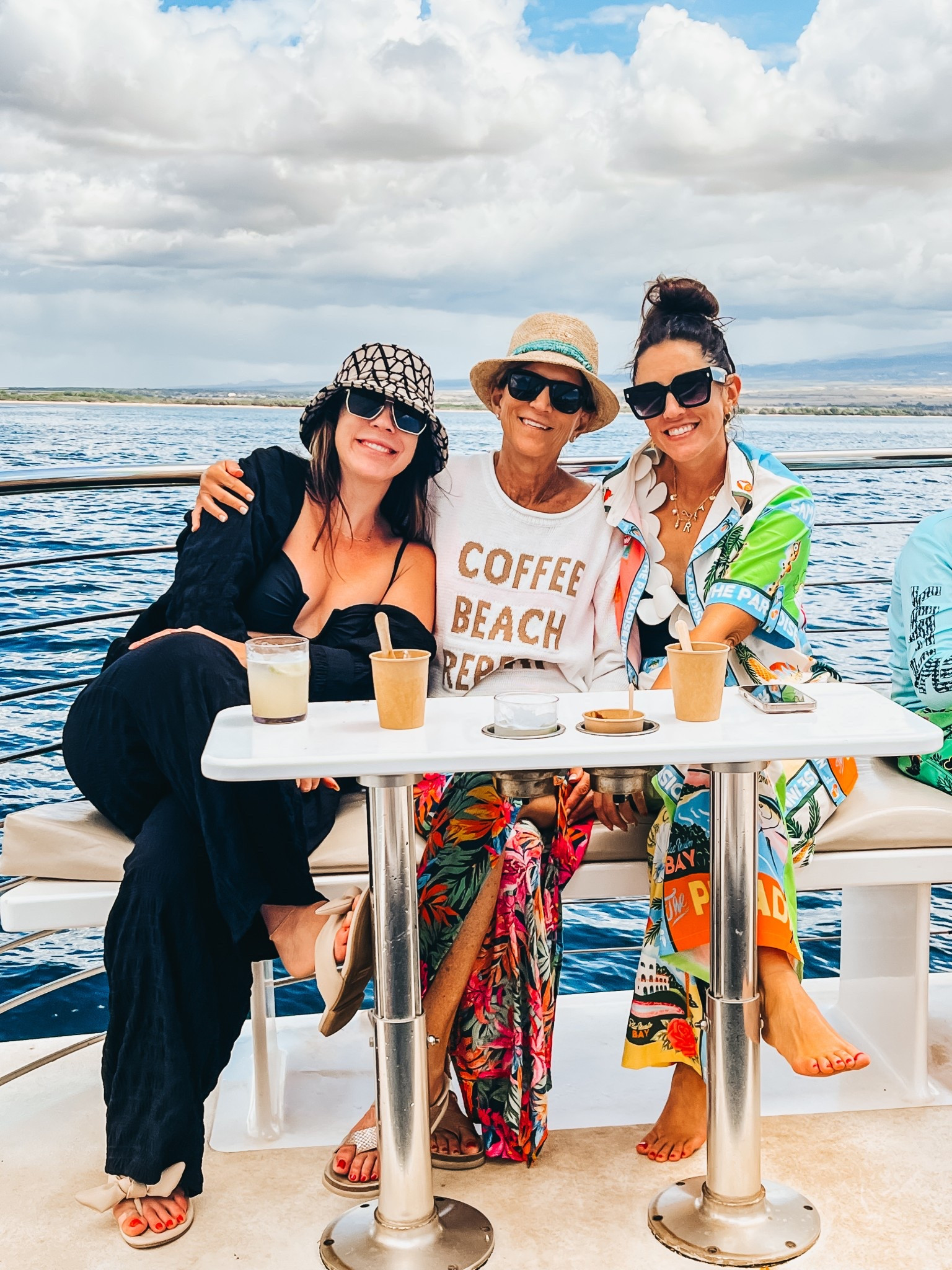 Boat day! Linking our outfits! Mom & sis! ⛵️🐠🍹🌺🌴🌊

- 2 piece, black crinkle set with wide leg pants, coffee, beach, repeat sweater (size up) and two piece, tropical pants set with button-down short sleeve shirt (small)

#LTKOver40
