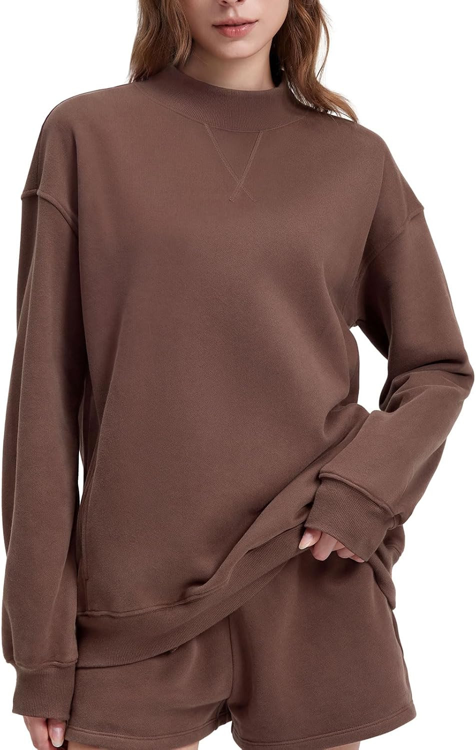 SUUKSESS Women Cotton Mock Neck Sweatshirts Oversized Long Sleeve Pullover | Amazon (US)