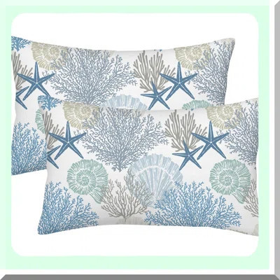 Coastal Blue Starfish Lumbar Pillow Covers - Set of 2 | Nautical Beach Ocean Themed Decorative Cushion Cases for Home Couch Bed | Farmhouse Outdoor Th | Wayfair North America