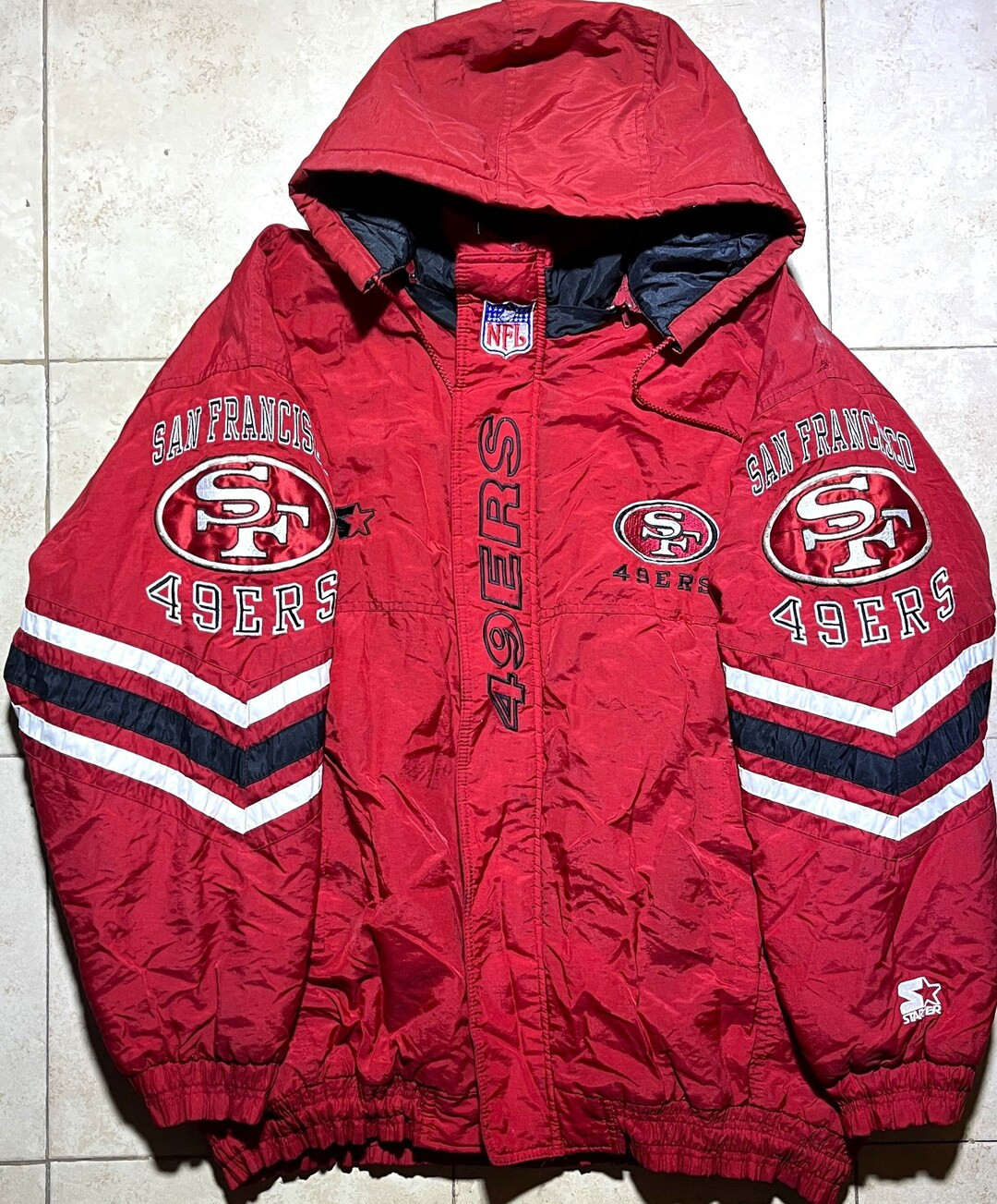 San Francisco 49ers 90s STARTER Puffer Jacket Zip XL Red NFL Pro Line Vintage - Etsy | Etsy (US)