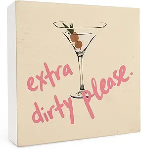 Martini Wooden Box Sign, 5x5 Inch, Extra Dirty Please, Cocktail Decor, Home Bar Cart Kitchen Shel... | Amazon (US)