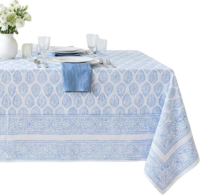 ATOSII Amalfi 100% Cotton Boho Rectangle Fall Tablecloth, Handblock Print Table Cloth for Kitchen... | Amazon (US)