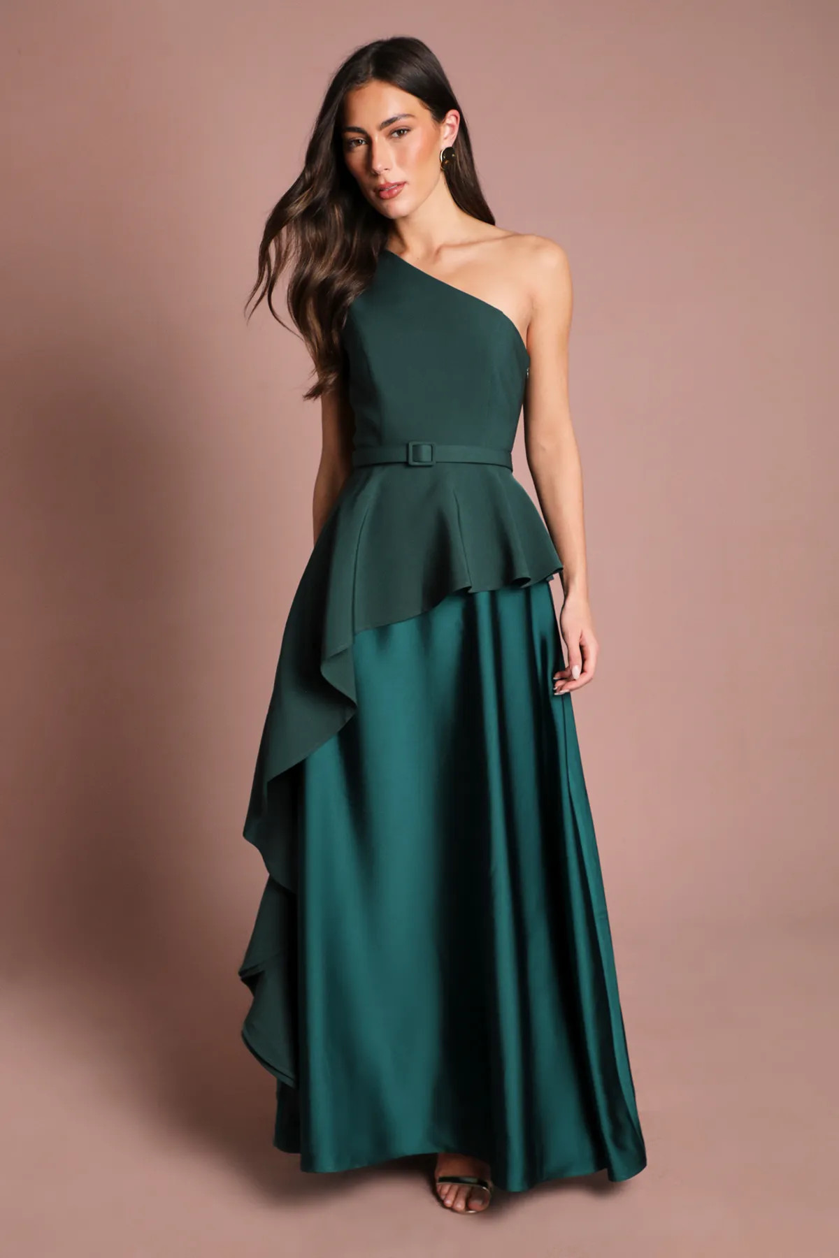 Coast One Shoulder Ruffle Detail Satin Maxi Dress | PrettyLittleThing UK