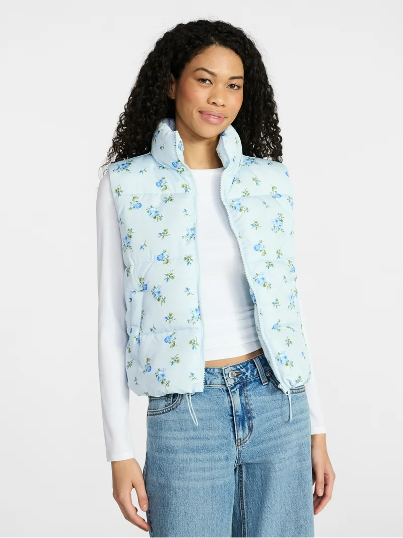 No Boundaries Puffer Vest, Lightweight, Women’s XXS-XXL | Walmart (US)