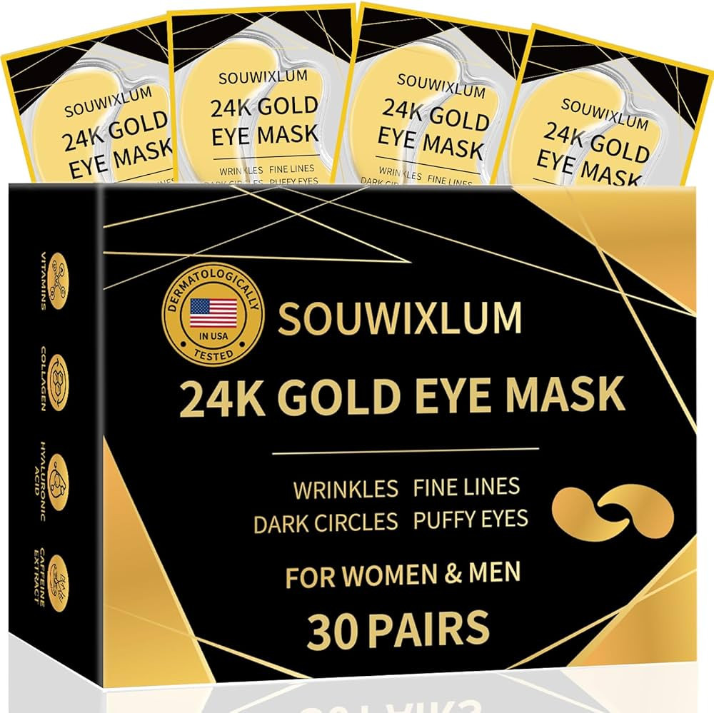 Under Eye Patches For Puffy Eyes 30Pairs, 24K Gold Eye Mask For Dark Circles and Puffiness, Under... | Amazon (US)