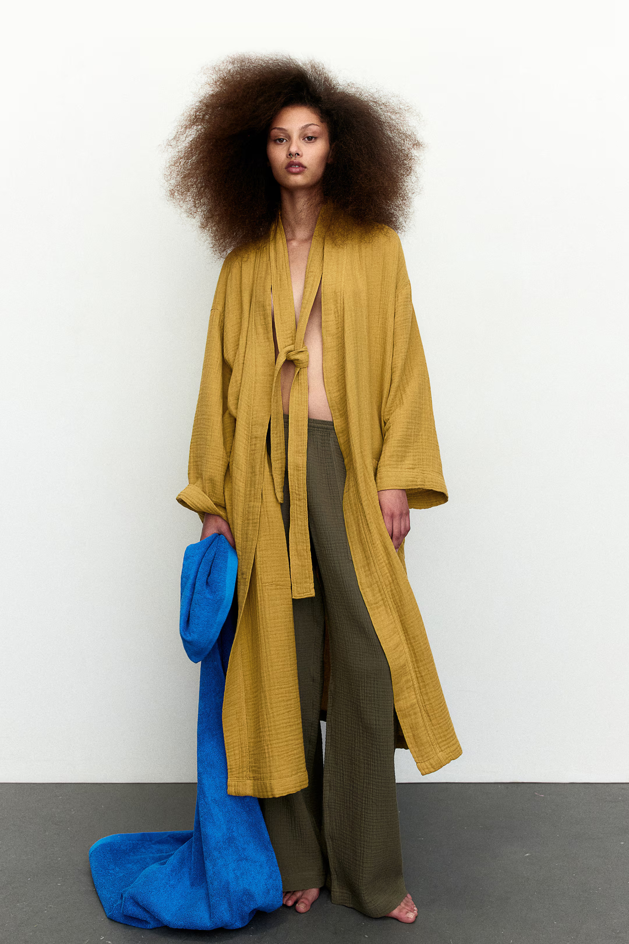 Mousseline ochtendjas - Lange mouwen - Midi - Bruin - HOME | H&M NL | H&M (DE, AT, CH, NL, FI)