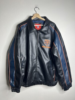 Vintage Chicago Bears NFL Full Zip Leather Jacket Men’s Size 2XL XXL Black  | eBay | eBay US