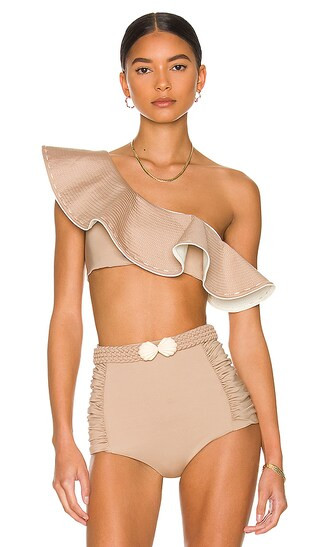 Singing Waves Reversible Bikini Top in Camel & Ecru | Revolve Clothing (Global)