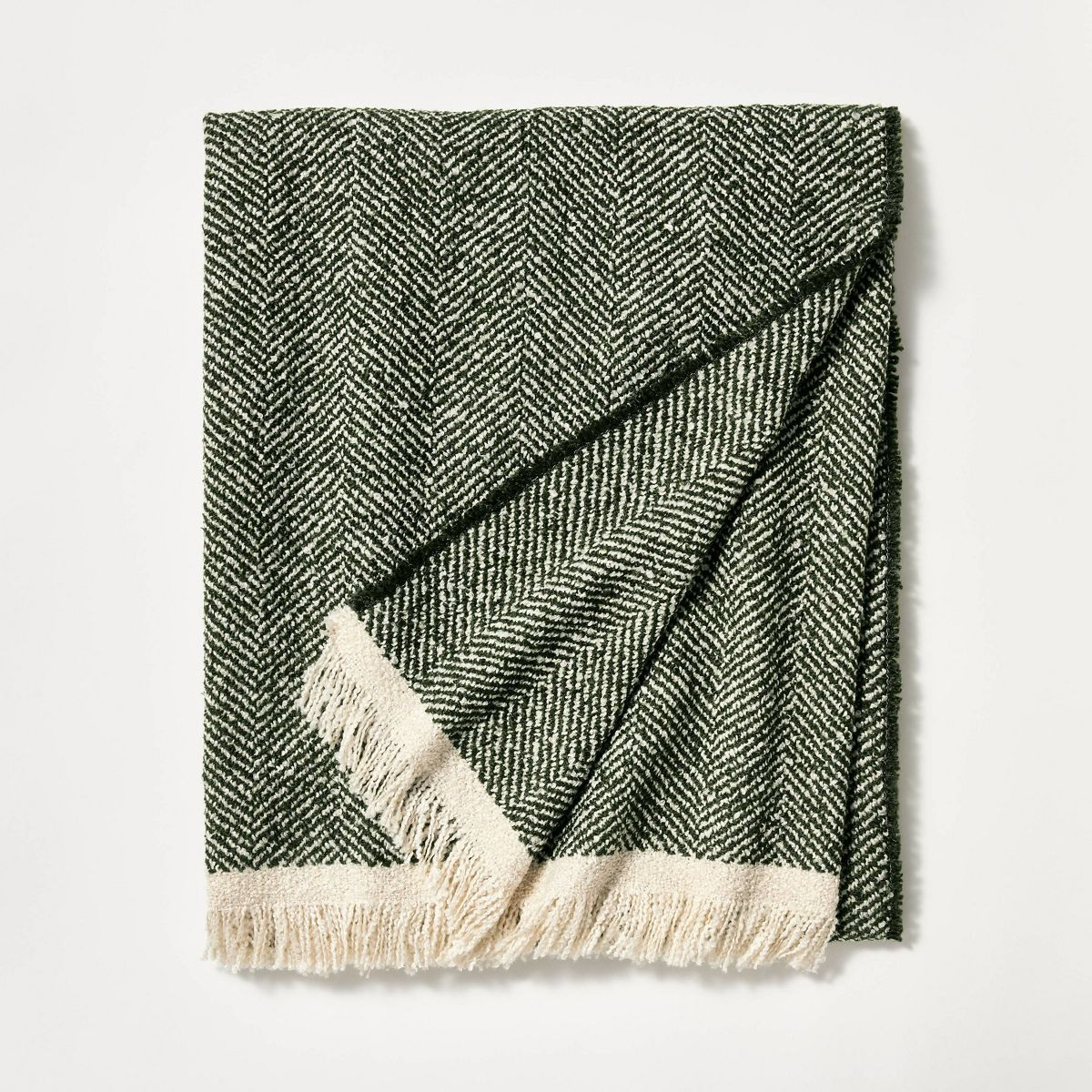 Herringbone Frayed Edges Throw Blanket Green - Threshold™ designed with Studio McGee | Target