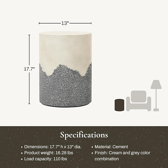 LuxenHome Gray and Cream Cement Round Outdoor Side Table 18 Inch Cement End Tables for Patio, Gar... | Amazon (US)