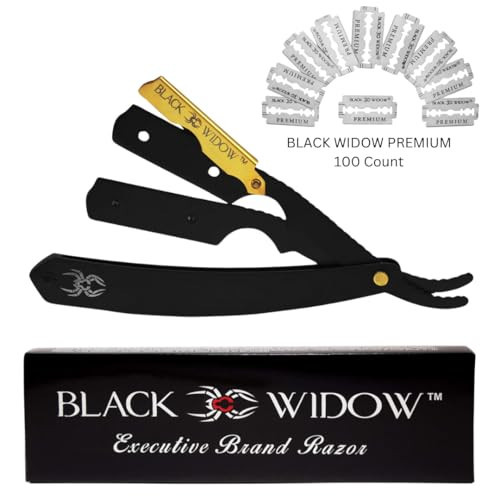 Black Widow Barber Straight Razor Gold and Matte Black - Premium Double Edge Razor Blades Bundle: Professional Barber Straight Edge Razor with Swedish Steel Premium Razor Blades, (100 Count Blades) | Amazon (US)