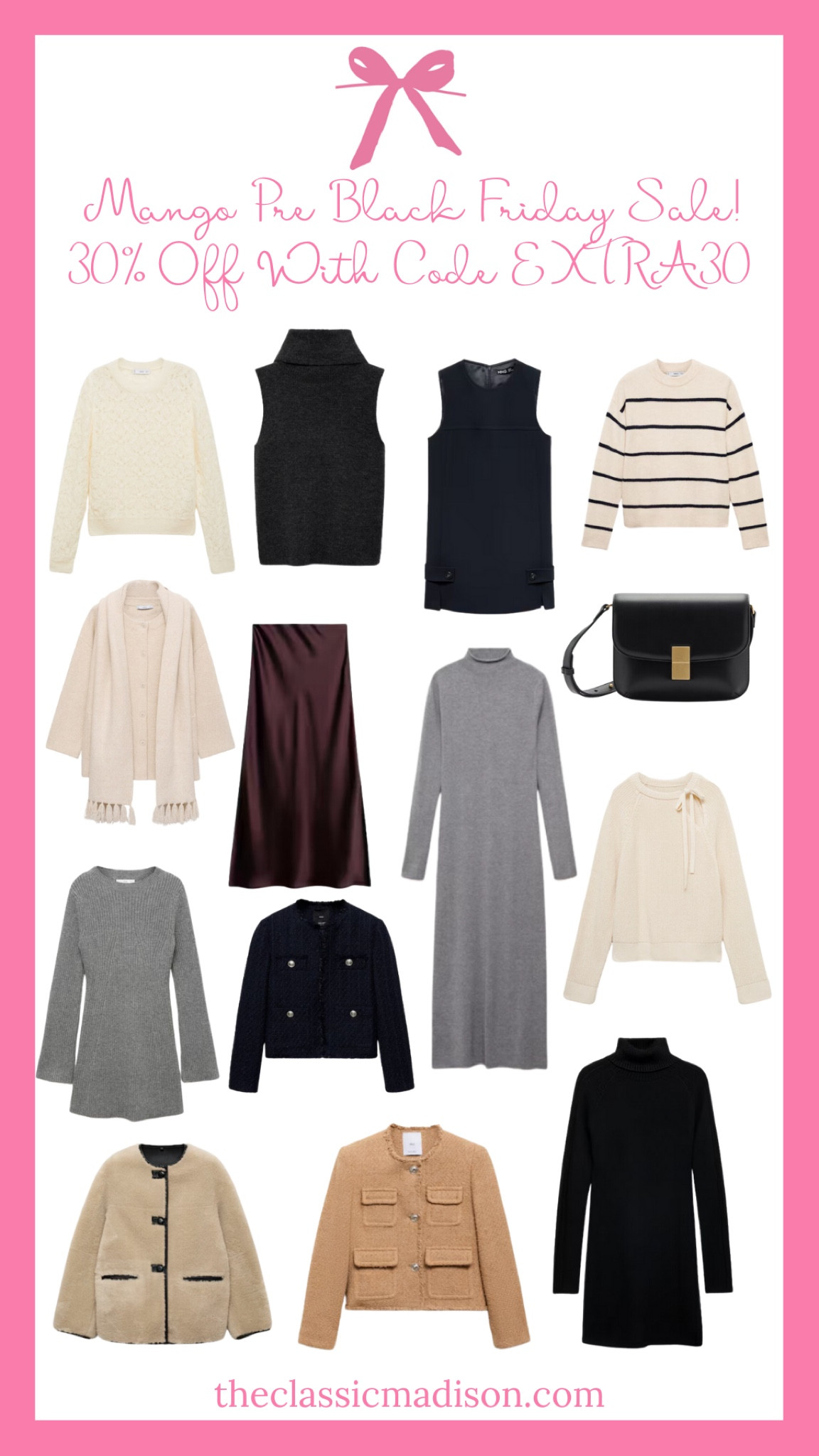 🛍️ Get wardrobe-ready with Mango’s Pre-Black Friday Sale! Chic sweaters, timeless coats, and elegant dresses – all 30% off with code EXTRA30! Perfect for building a capsule wardrobe or adding cozy layers for winter.
✨ Shop now to snag these staples before the sale ends!
📲 Tap the link to save on your favorites.
#MangoStyle #BlackFridayDeals #WinterWardrobe #LTKSaleAlert #ChicAndTimeless #LTKSeasonalStyle

#LTKCyberWeek #LTKSaleAlert #LTKStyleTip