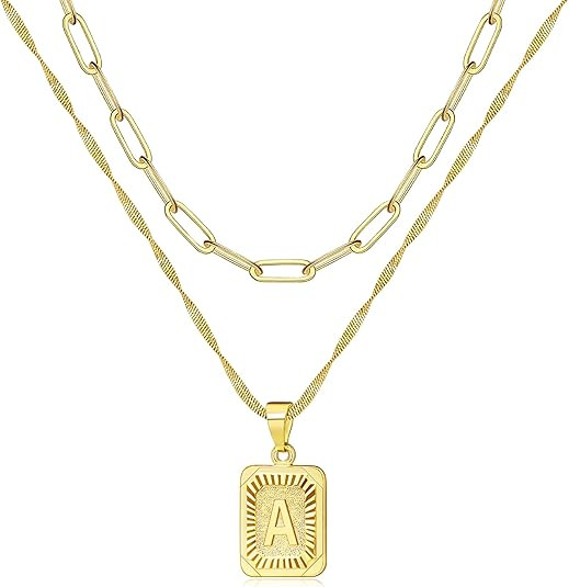 JSJOY Gold Initial Necklaces for Women Men Gold Letter Necklaces 26 Capital A-Z Letter Pendant Ne... | Amazon (US)