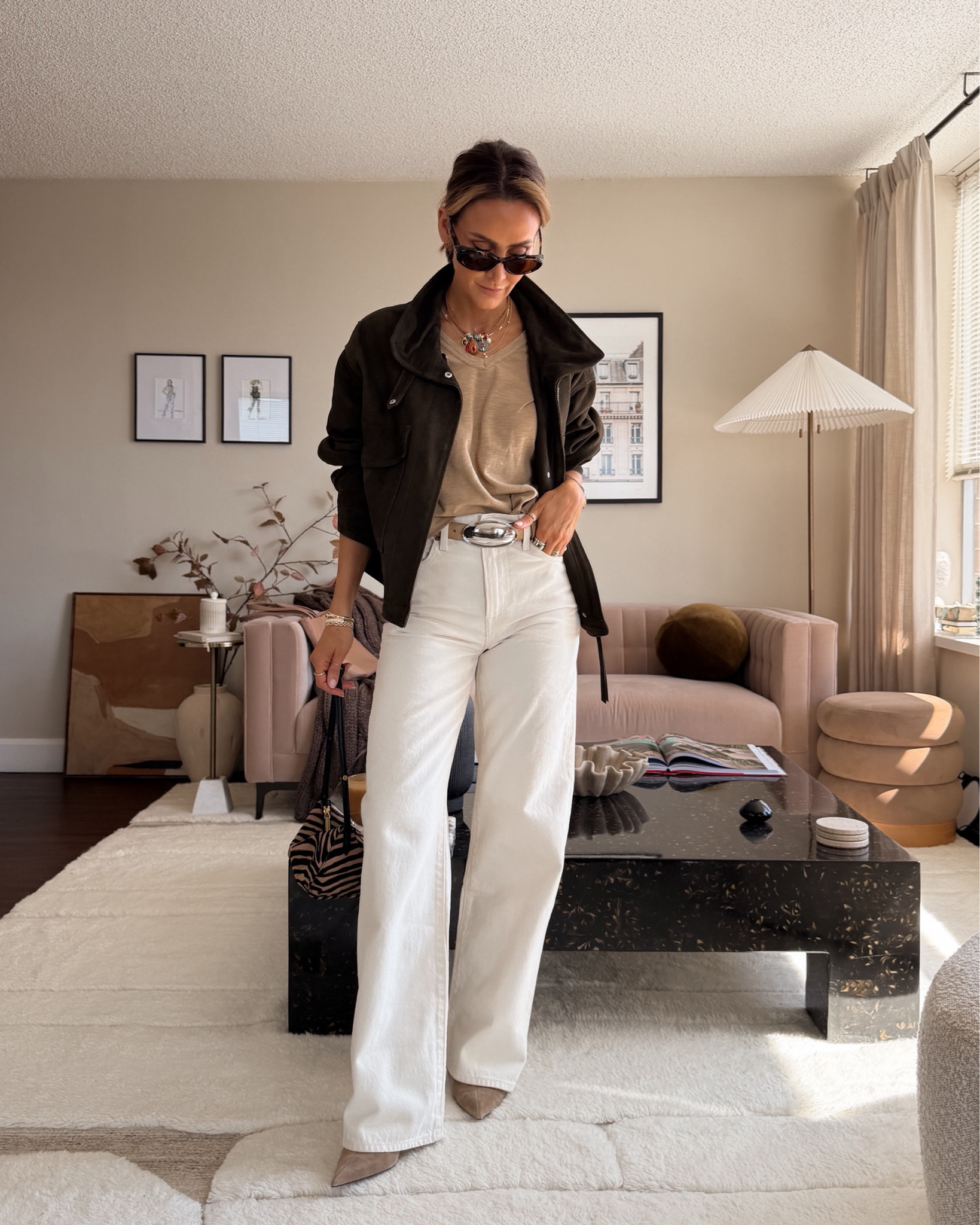 Ootd neutrals with a pop of 🫒! Lots of sales and great timeless pieces, jeans on sale, under $80 size 25 (I like sizing up in these, the 26 would be been better for me) tee xs - fits oversized. Jacket 40% off and so cool!! Size small

#LTKootd #LTKgrwm #LTKSeasonal