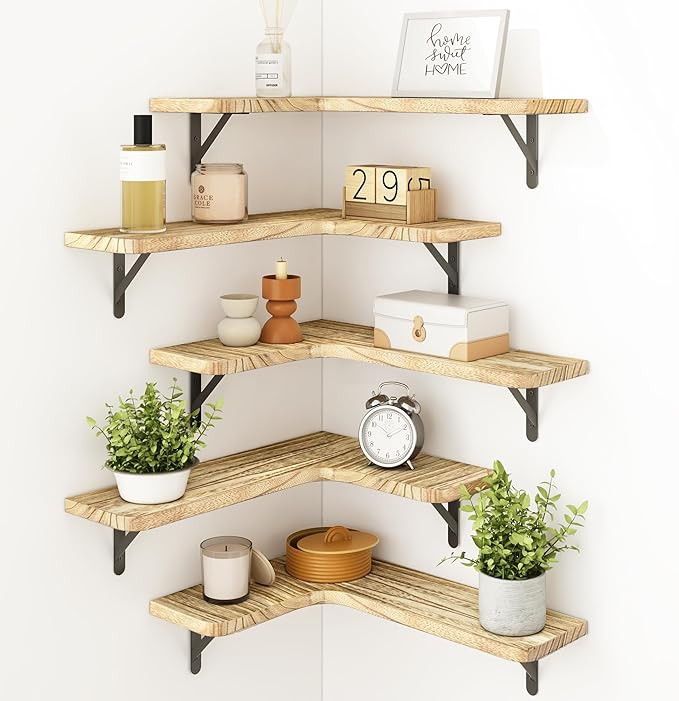 Fixwal Floating Shelves for Wall, Rustic Wood Wall Mounted Corner Shelf for Bathroom, Kitchen, Be... | Amazon (US)