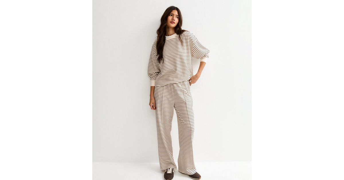 Premium Brown Stripe Pressed Crease Straight Leg Joggers | New Look | New Look (UK)