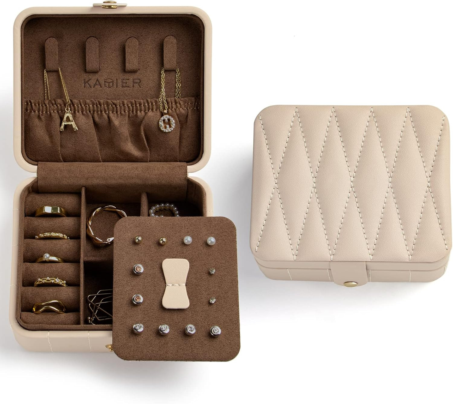 KAMIER Travel Jewelry Case, Diamond Quilted Leather Portable Jewelry Boxes for Women Girls Gift, ... | Amazon (US)