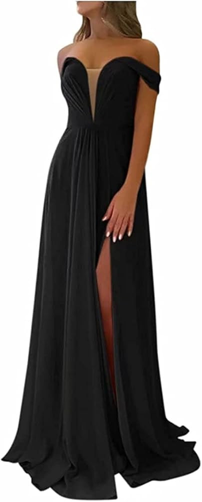 YRGERATON Women's Sleeveless Chiffon Bridesmaid Dresses Ruched Long Prom Party Evening Gowns Side... | Amazon (US)