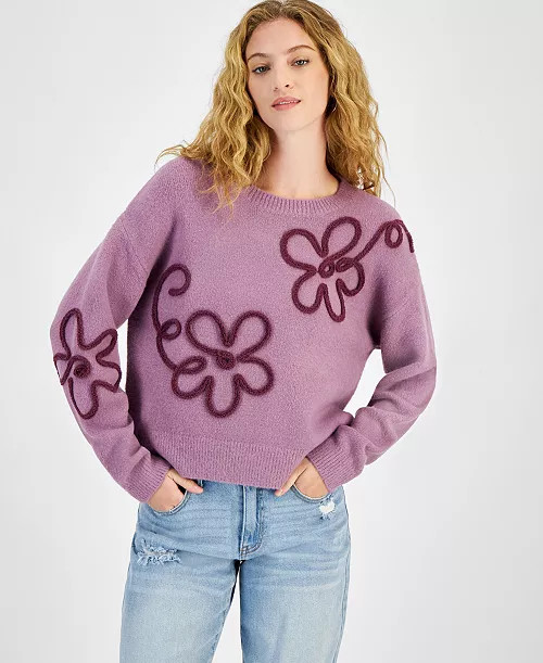 Hooked Up by IOT Juniors' Flower Sweater  - Macy's | Macy's