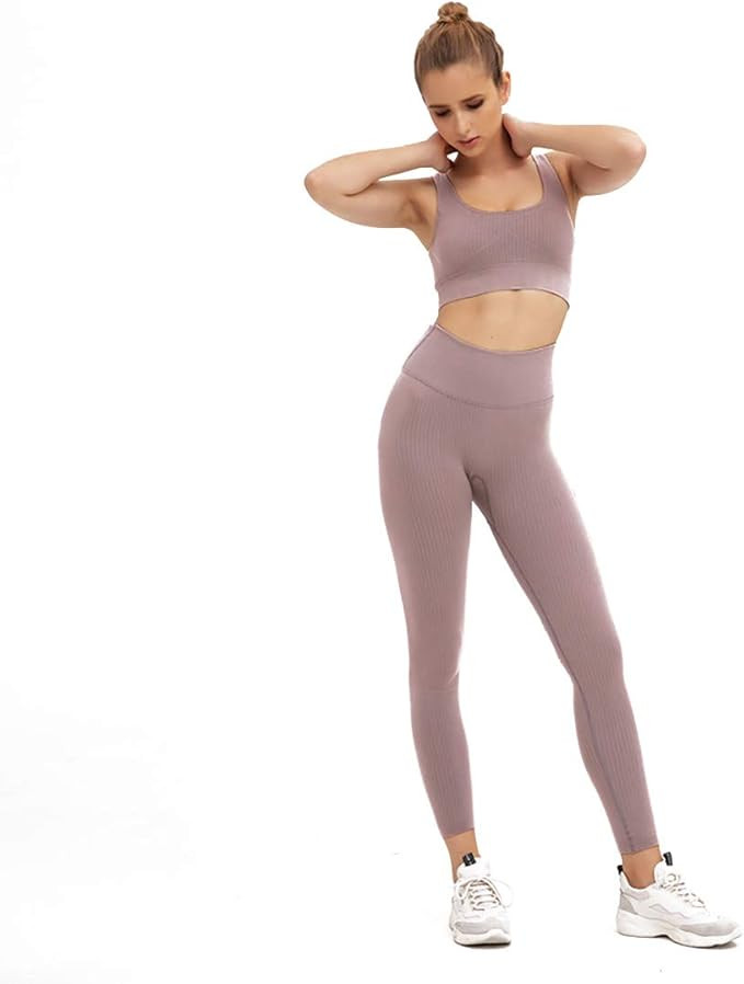 Women Activewear Set 2 Piece Sports Bra Seamless Leggings for Workout Yoga Gym | Amazon (US)