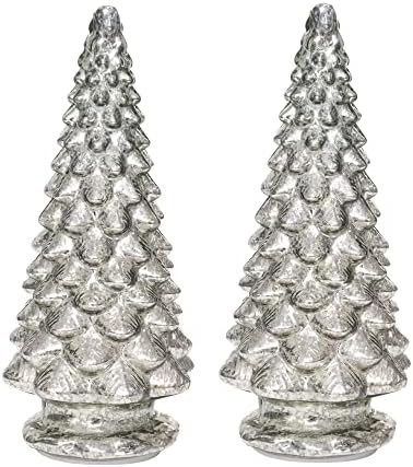 Glass Christmas Tree, 2PCS Lighted Mercury Glass Tabletop Christmas Tree Decoration for Party Ceremo | Amazon (US)