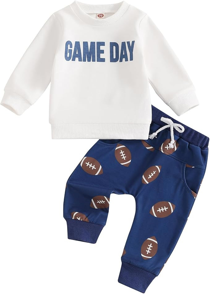 Infant Baby Boy Outfits Football Print Sweatshirt Top with Elastic Pant 2Pcs Toddler Fall Winter ... | Amazon (US)
