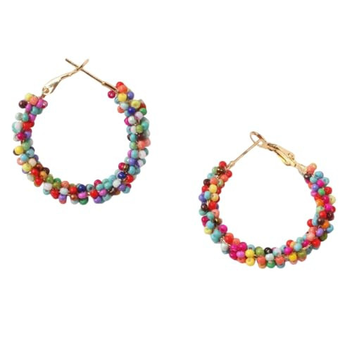 Bohemian Sparkle Resin Rhinestone Wrapped Big Hoop Dangle Earrings Circle Jewelry for Women (Colors beads) | Amazon (US)