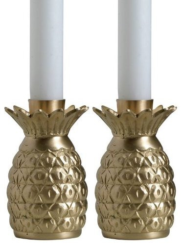 Biedermann &amp; Sons Satin-Finish Brass Pineapple Taper Candle Holders, Set of 2 | Amazon (US)