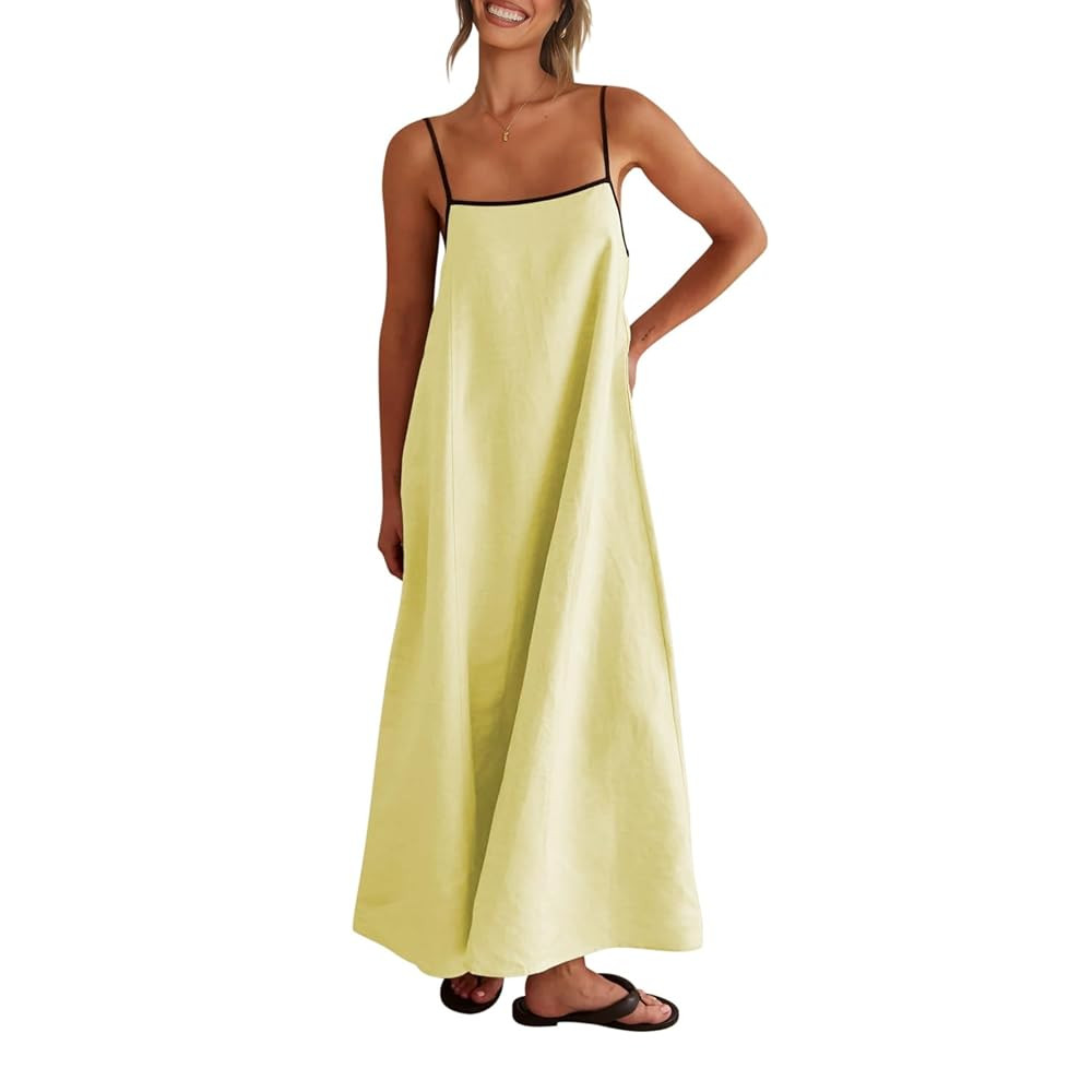 Shy Velvet Women's 2025 Summer Linen Maxi Dress Contrast Spaghetti Strap Dress Backless Sleeveles... | Amazon (US)