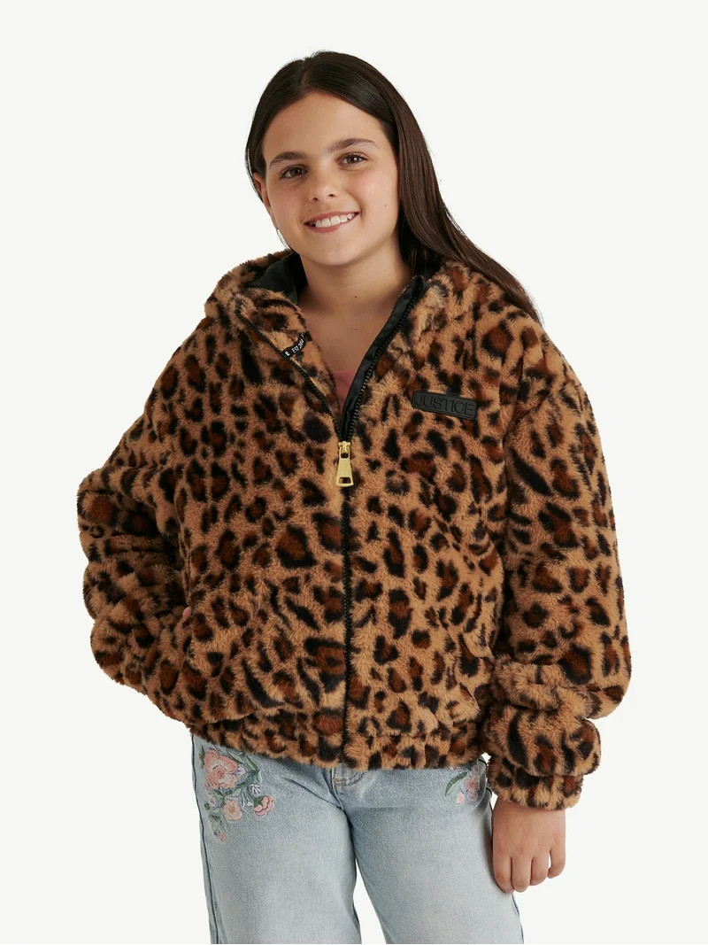Justice Girl's Faux Fur Hooded Jacket, Sizes XS - XL | Walmart (US)
