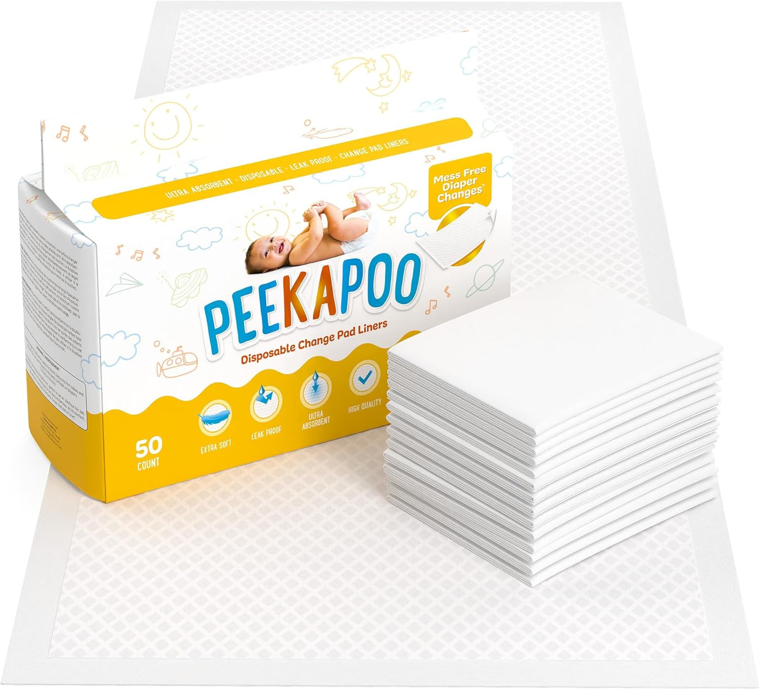 Peekapoo - Disposable Changing Pad Liners (50 Pack) Super Soft, Ultra Absorbent & Waterproof - Co... | Amazon (US)
